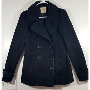 Black Poppy Womens Medium Black Double-Breasted Peacoat